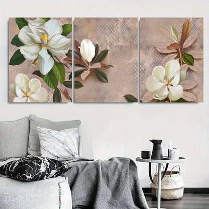 3pcs White Magnolia Botanical Branch Wall Art Canvas Unframed - High Quality Print 100% Australian Made Wall Canvas