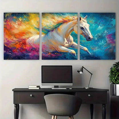 3pcs Vibrant Equine with Colorful Highlights Metal Print Ready to Hang Art - Bella Home Decor