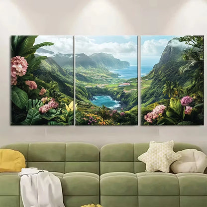 3pcs Vibrant Floral and Mountain Design Metal Print Ready to Hang Art