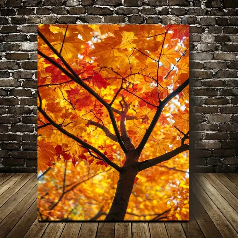 Vibrant Maple Tree Forest with Autumn Foliage 40x60cm Metal Print Ready to Hang - Bella Home Decor