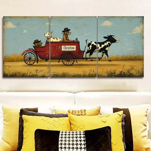 3pcs Contemporary Style Bullock Drawn Wall Art Set Canvas Unframed - High Quality Print 100% Australian Made Wall Canvas - Bella Home Decor