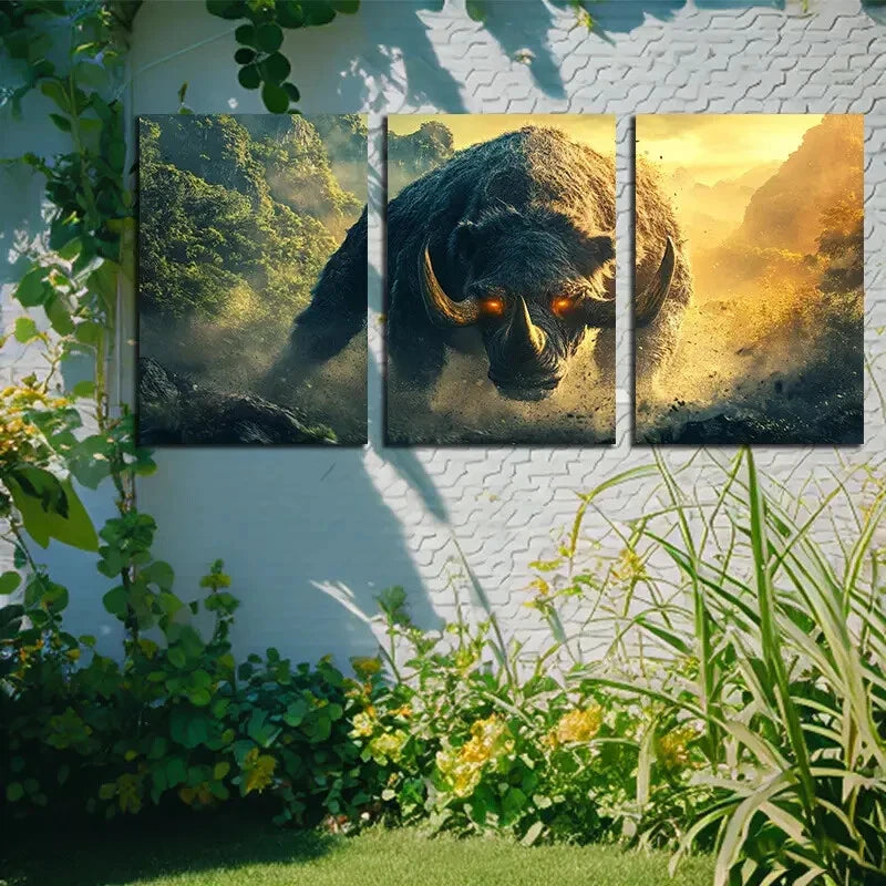 3pcs Savage Rhinoceros Furious Metal Print Ready to Hang Art - Bella Home Decor