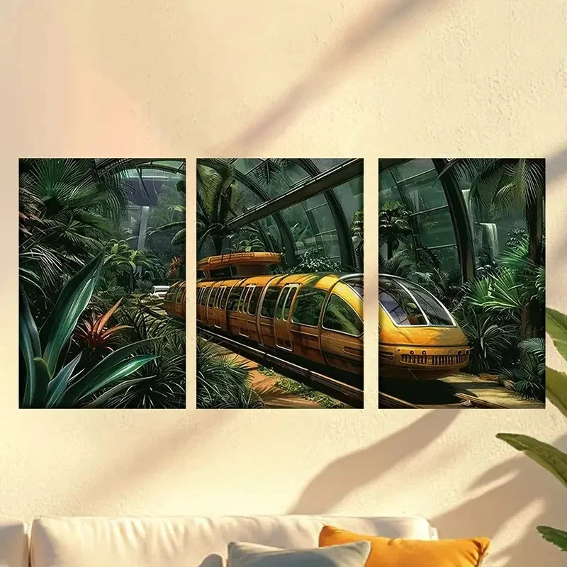 3pcs Tramway in Greenhouse Wall Art Set Canvas Framed 50x70cm - High Quality Print 100% Australian Made Wall Canvas Ready to Hang