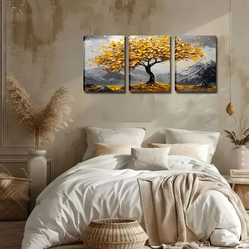 3pcs Yellow Leaf, Big Tree  Wall Art Set Canvas Unframed - High Quality Print 100% Australian Made Wall Canvas