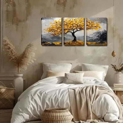 3pcs Yellow Leaf, Big Tree  Wall Art Set Canvas Unframed - High Quality Print 100% Australian Made Wall Canvas