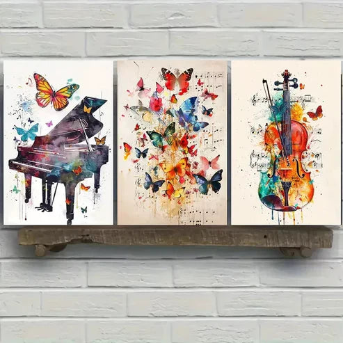 3pcs Butterfly Wings Piano Violin Wall Art Canvas Unframed - High Quality Print 100% Australian Made Wall Canvas