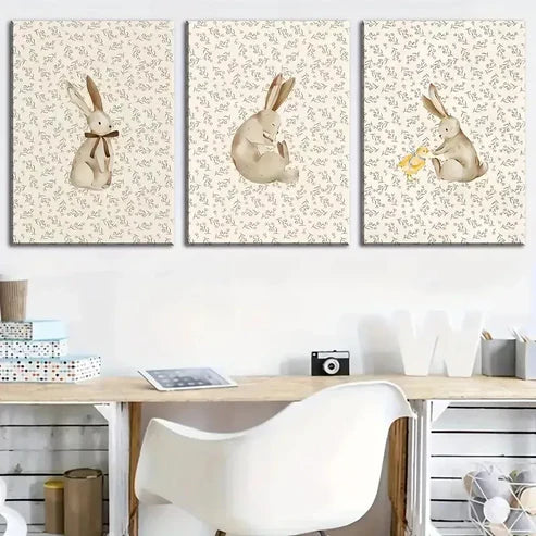 3pcs Simple Featuring Beautiful Rabbit Bunny Wall Art Canvas Unframed - High Quality Print 100% Australian Made Wall Canvas
