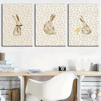 3pcs Simple Featuring Beautiful Rabbit Bunny Wall Art Canvas Unframed - High Quality Print 100% Australian Made Wall Canvas