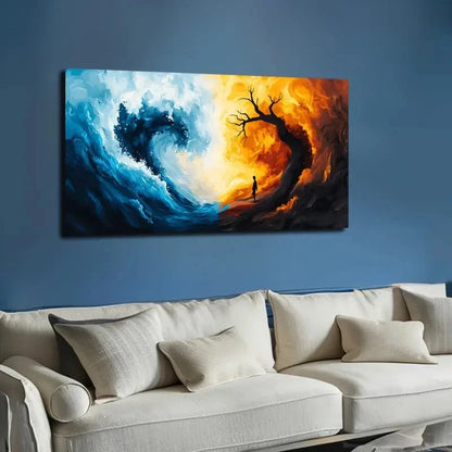 Abstract Fire And Water Desige Wall Art canvas office home room framed 120x60cm