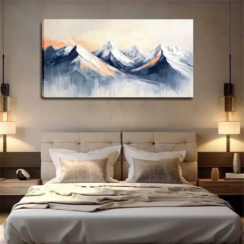 Snow-Capped Mountains In Blue Wall Art Canvas Office Home Room Framed 120x60cm - Bella Home Decor