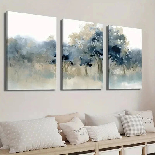 3pcs Indigo and Beige Forest Landscape Wall Art Set Canvas Framed 60x90cm - High Quality Print 100% Australian Made Wall Canvas Ready to Hang