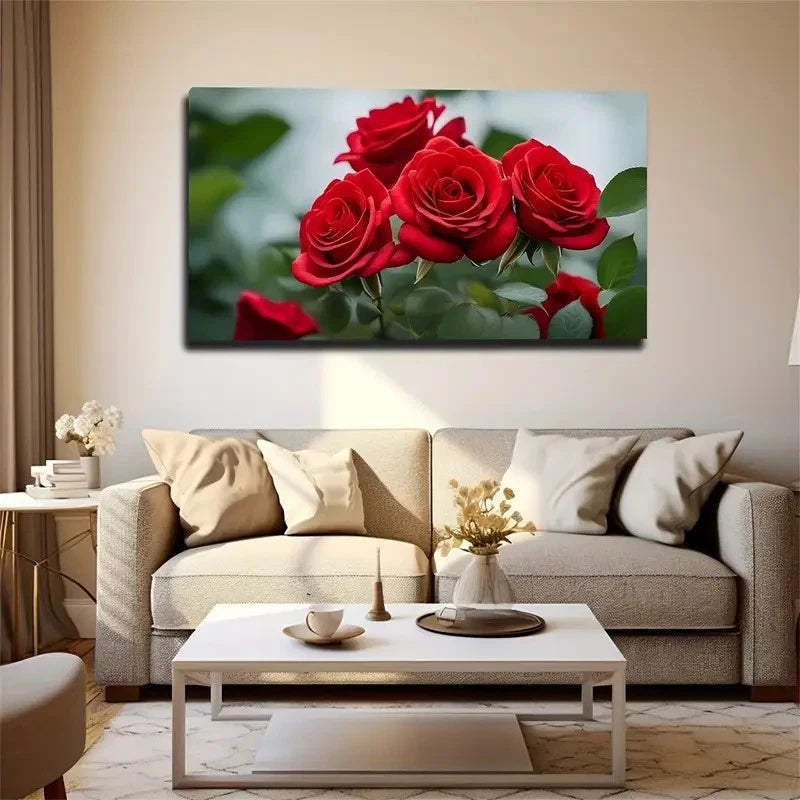 Vibrant Red Roses Wall Art Canvas Office Home Room Framed 120x60cm
