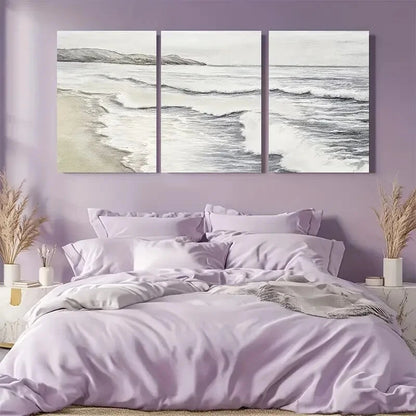 3pcs Nautical Beach Ocean Wave Minimalist Metal Print Ready to Hang Art