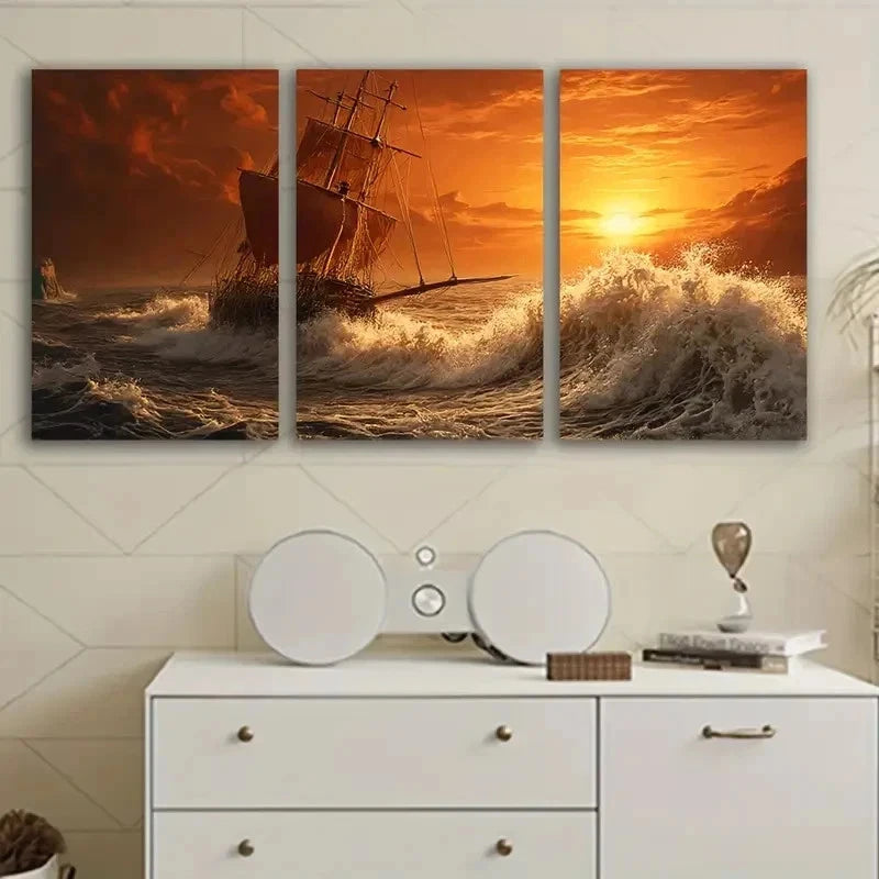 3pcs Abstract Sailingship Art Posters Wall Art Set Canvas Framed 60x90cm - High Quality Print 100% Australian Made Wall Canvas Ready to Hang - Bella Home Decor