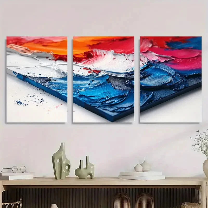 3pcs Abstract Visual Art Red Blue Art Colorful Metal Print Ready to Hang Art - Bella Home Decor