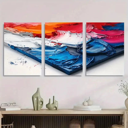 3pcs Abstract Visual Art Red Blue Art Colorful Metal Print Ready to Hang Art - Bella Home Decor