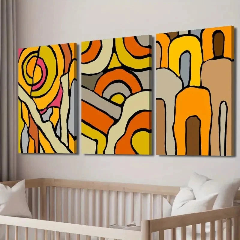 3pcs Colorful Abstract Geometric Doodle  Wall Art Canvas Framed 40x60cm - High Quality Print 100% Australian Made Wall Canvas Ready to Hang - Bella Home Decor