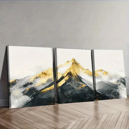 3pcs Golden and Silvery Mountains Painting Wall Art Canvas Unframed - High Quality Print 100% Australian Made Wall Canvas - Bella Home Decor