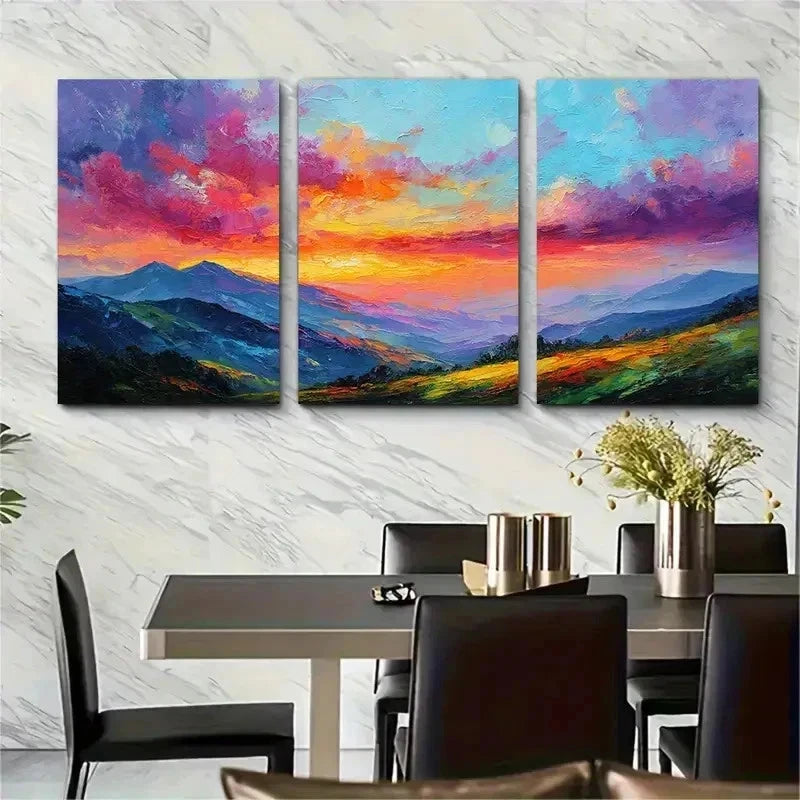 3pcs Vibrant Sunrise Landscape Textured Perfect Wall Art Set Canvas Framed 50x70cm - High Quality Print 100% Australian Made Wall Canvas Ready to Hang
