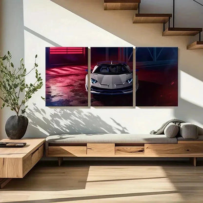 3pcs White Super Car Modern Vehicle Decoration Wall Art Set Canvas Framed 50x70cm - High Quality Print 100% Australian Made Wall Canvas Ready to Hang