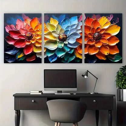 3pcs Vibrant Abstract Floral Colorful Petal Boho Metal Print Ready to Hang Art