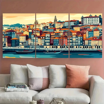 3pcs Vibrant Porto Portugal Travel Midcentury Metal Print Ready to Hang Art - Bella Home Decor