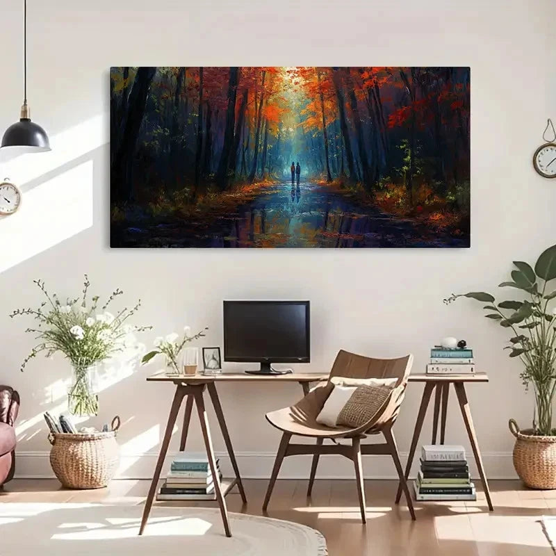 Vibrant Sunlight Autumn Forest Wall Art Canvas Office Home Room Framed 120x60cm - Bella Home Decor