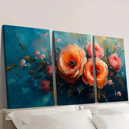 3pcs Floral Painting Beautiful Flower KL Wall Art Set Canvas Framed 60x90cm - High Quality Print 100% Australian Made Wall Canvas Ready to Hang