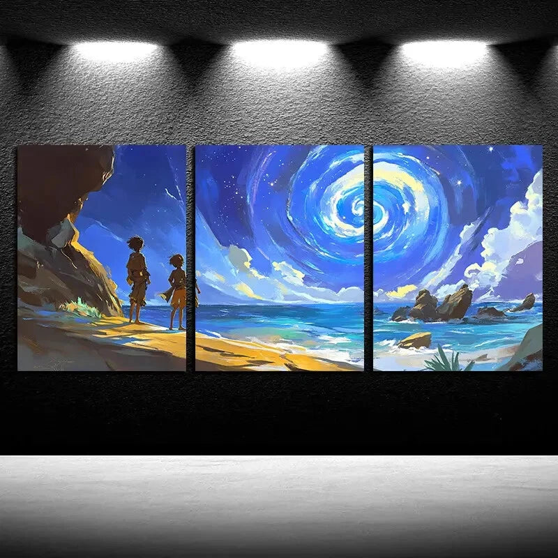 3pcs Vibrant Beautiful Starry Sky and Sea Surface Metal Print Ready to Hang Art - Bella Home Decor