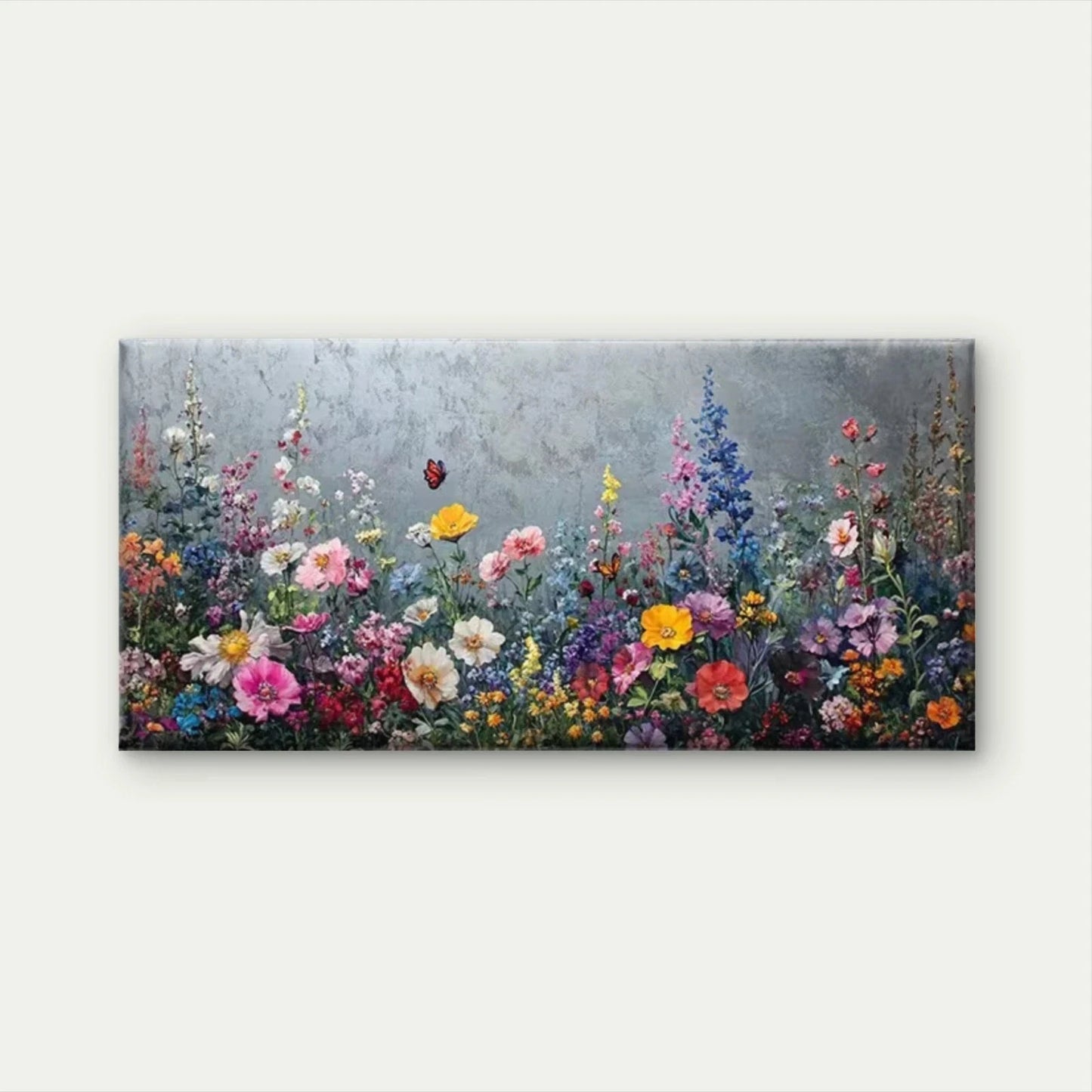 Wildflowers with Butterflies Wall Art Canvas Office Home Room Framed 120x60cm