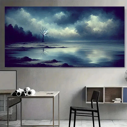 Serene Lake Forest Night Sky Wall Art Canvas Office Home Room Framed 120x60cm