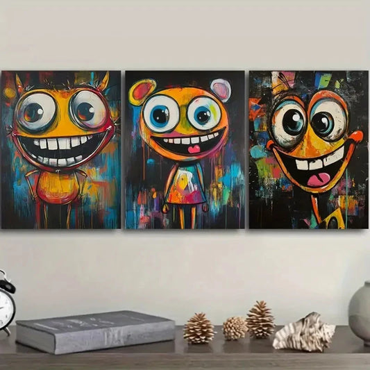 3pcs a happy character Wall Art Set Canvas Framed 50x70cm - High Quality Print 100% Australian Made Wall Canvas Ready to Hang