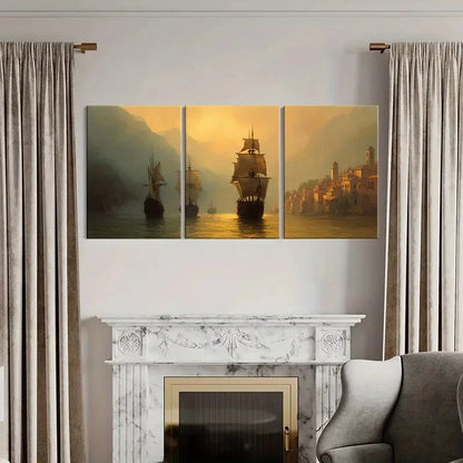 3pcs Maritime Adventure Vintage Sailing Ships Metal Print Ready to Hang Art