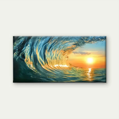 Waves Ocean Sunset Wall Art Canvas Office Home Room Framed 120x60cm