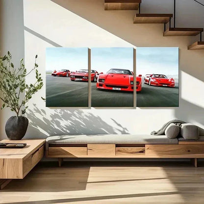 3pcs Retro & Modern Red Sports Cars  Wall Art Set Canvas Unframed - High Quality Print 100% Australian Made Wall Canvas
