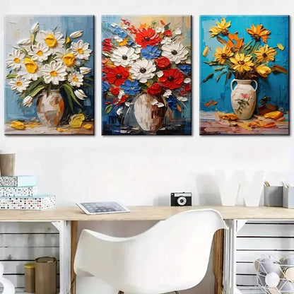 3pcs Painting Of A Modern Floral Bright Art Canvas Unframed - High Quality Print 100% Australian Made Wall Canvas
