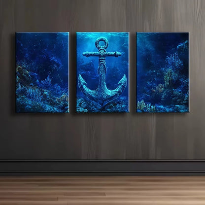 3pcs Anchor and Deep Sea Wall Art Set Canvas Framed 50x70cm - High Quality Print 100% Australian Made Wall Canvas Ready to Hang - Bella Home Decor