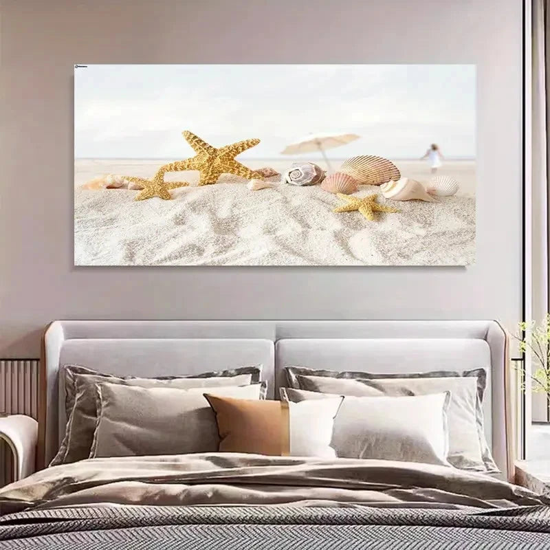 Starfish & Shells Marine Life Wall Art Canvas Office Home Room Framed 120x60cm - Bella Home Decor