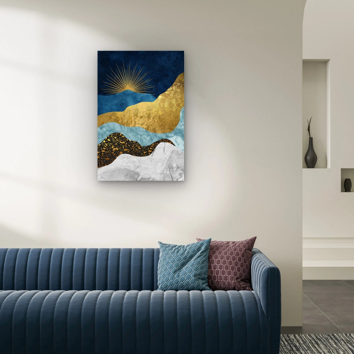 Navy Blue and Gold Foil Abstract Landscape 40x60cm Metal Print Ready to Hang