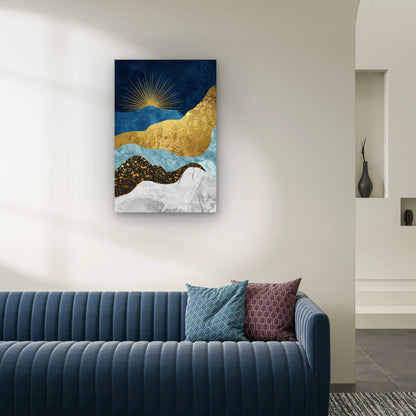 Navy Blue and Gold Foil Abstract Landscape 40x60cm Metal Print Ready to Hang