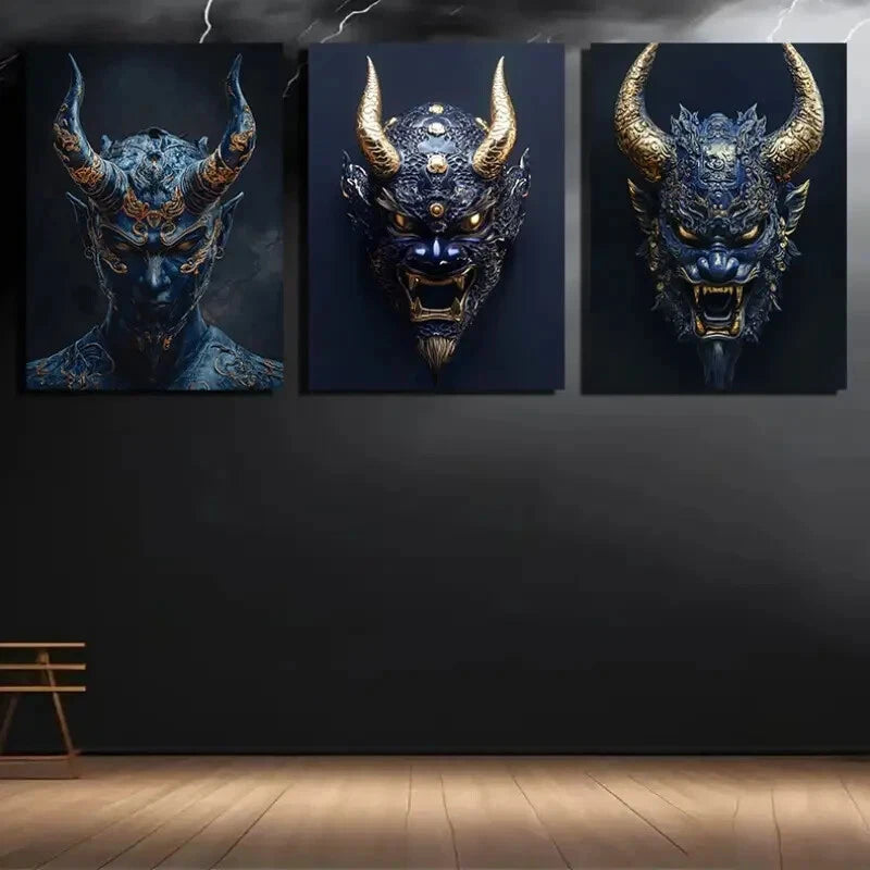 3pcs Featuring a Beautiful Mask Design Metal Print Ready to Hang Art - Bella Home Decor