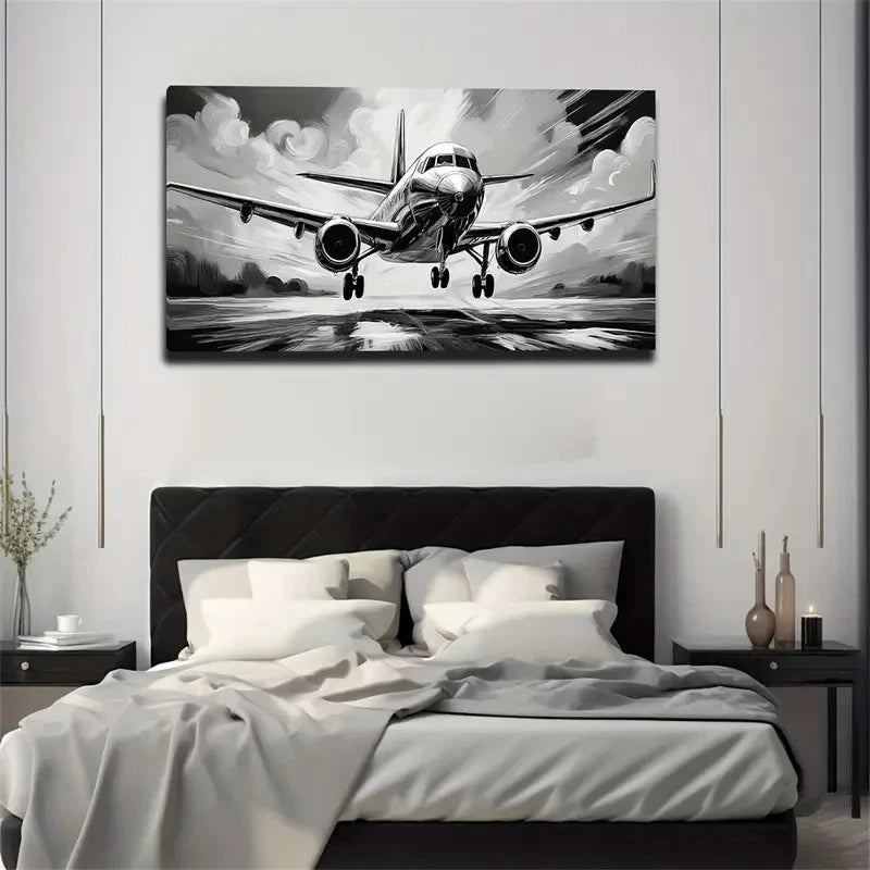 Modern Civil Aircraft White Wall Art Canvas Office Home Room Framed 120x60cm