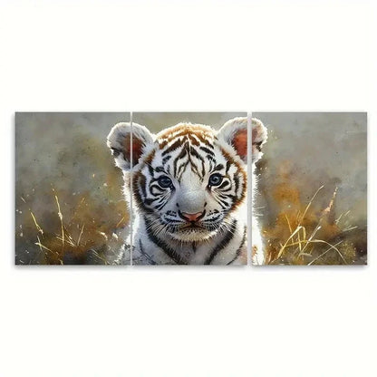 3pcs White Tiger Cub Watercolor TI    Wall Art Set Canvas Framed 40x60cm - High Quality Print 100% Australian Made Wall Canvas Ready to Hang - Bella Home Decor