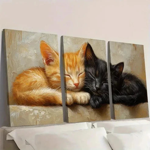 3pcs Cat Portrait Artwork Animal Art TY Wall Art Set Canvas Unframed - High Quality Print 100% Australian Made Wall Canvas - Bella Home Decor
