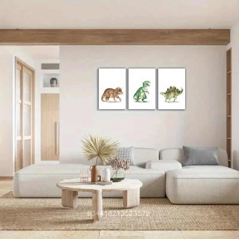 3pcs Tyrannosaurus Stegosaurus Triceratops Metal Print Ready to Hang Art