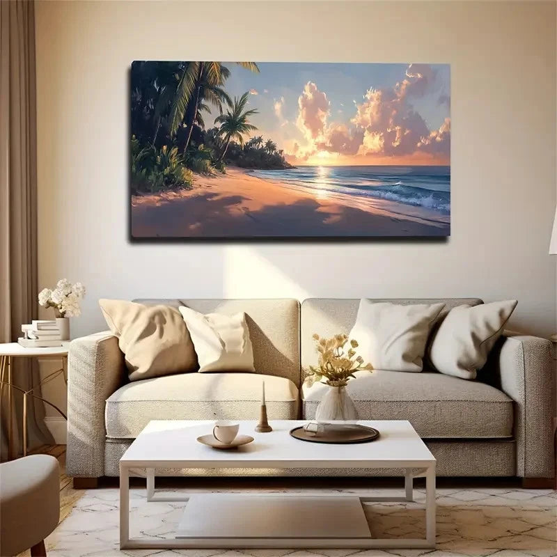 Beach At Sunrise Suitable Wall Art Canvas Office Home Room Framed 120x60cm