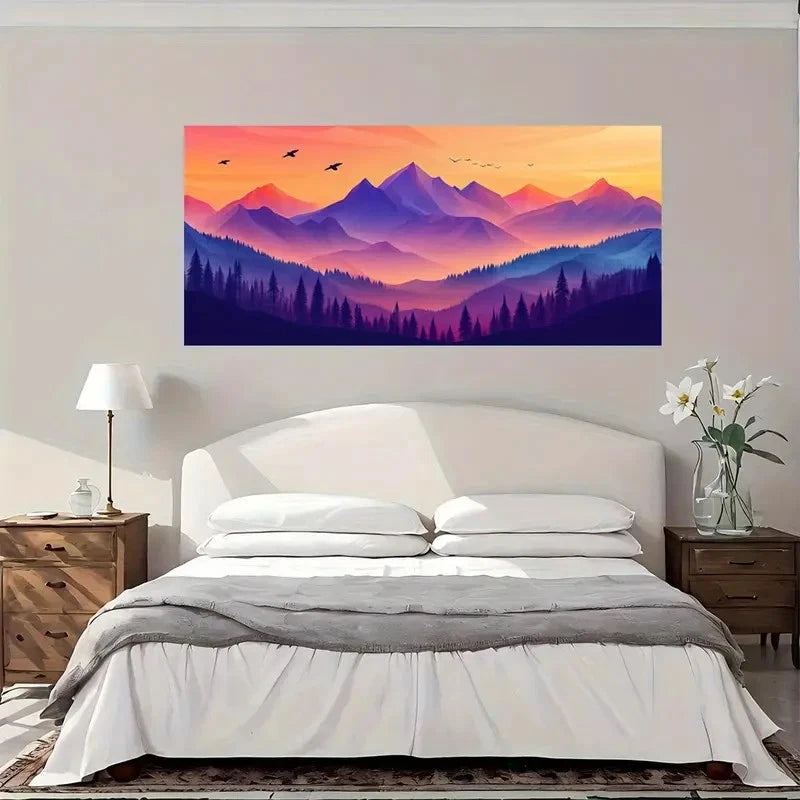 Mountain Sunset Landscape Wall Art Canvas Office Home Room Framed 120x60cm