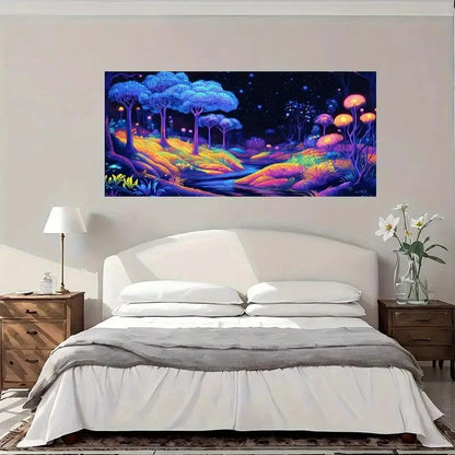 Glowing Forest Night Scene Wall Art Canvas Office Home Room Framed 120x60cm