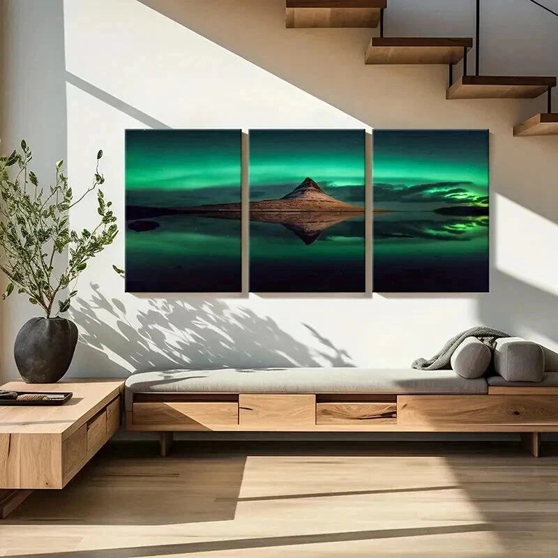 3pcs Nordic Aurora Nature Landscape Wall Art Set Canvas Framed 40x60cm - High Quality Print 100% Australian Made Wall Canvas Ready to Hang - Bella Home Decor