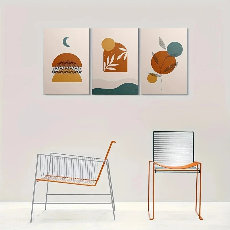 3pcs Abstract Geometric Earthy Tones Metal Print Ready to Hang Art - Bella Home Decor